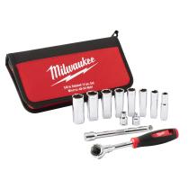 Milwaukee 48229001 - JUEGO DE 12 PIEZAS, CARRACA Y VASOS DE 3/8"