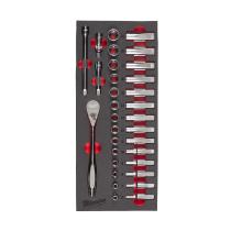 Milwaukee 4932479825 - 1/3 ESPUMA CON 32 PIEZAS DE CARRACA Y VASOS DE 3/8"