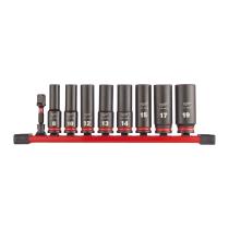 Milwaukee 4932480455 - JUEGO DE 8 VASOS LARGOS SHOCKWAVE DE 3/8" Y ADAPTADOR EN SOP