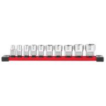 Milwaukee 4932492508 - JUEGO DE 10 VASOS CORTOS DE 3/8" EN RAíL DE TRANSPORTE - SAE