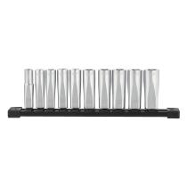 Milwaukee 4932492509 - JUEGO DE 10 VASOS LARGOS DE 3/8" EN RAíL DE TRANSPORTE - MéT